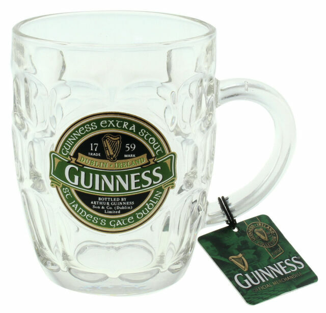 Guinness Green Collection Dimpled Tankard Large Glass Beer Mug for