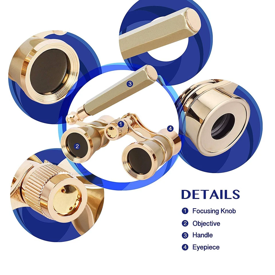 3X25 Theater Opera Glasses Horse Racing Binoculars ( Glod with Handle ) - Image 2 of 4