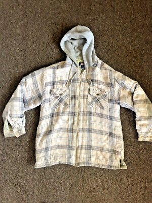 Dickies Sweatshirt Hoodie Plaid Tan/Blue  Quilted Lined Full Zip Mens Medium