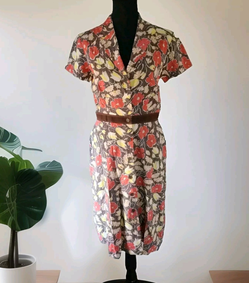moda international silk dress Vintage Moda International FLORAL Silk Short Sleeve Button Dress Women's  Size 8