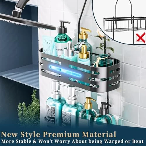 Shower Caddy over Shower Head with Anti-slip Rubber, Stainless Steel Hanging ...