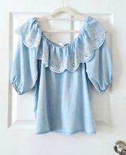100 Lyocell Ruffle Eyelet Peasant Blouse, Size Small 4-6 , Womens