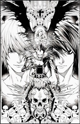 Death Note 11x17 Poster Ryuk Light L Black & White Anime Art Print