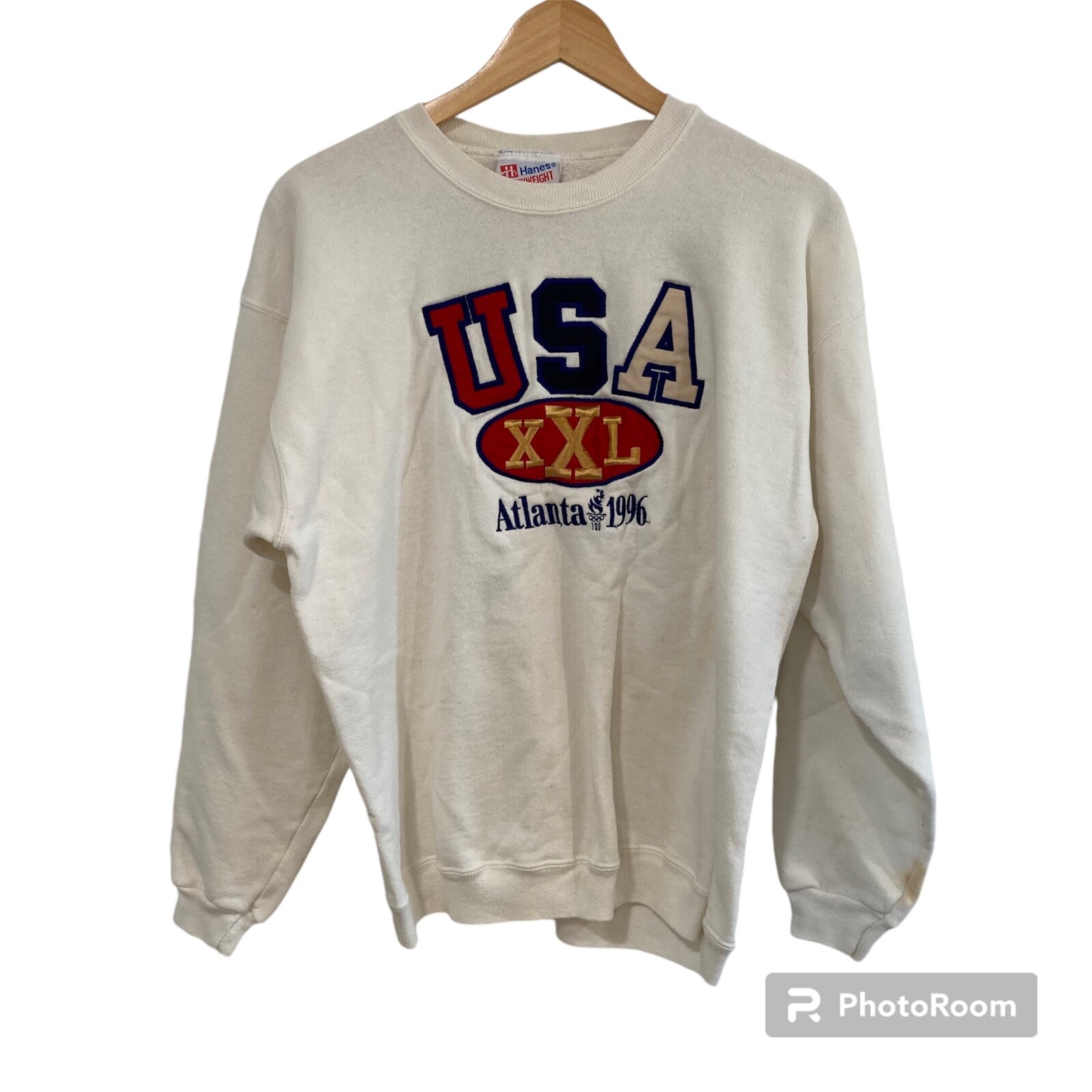 Vintage Hanes Heavyweight White Atlanta Olympics 1996 Sweatshirt Size L USA