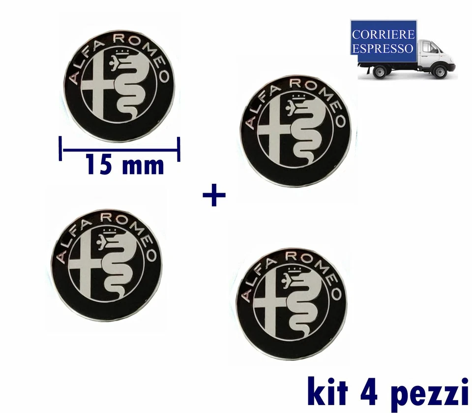 LOGO CHIAVE ALFA ROMEO MITO GIULIETTA STEMMA TELECOMANDO 15mm kit 4 pezzi NERO