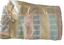 Quiltex Baby Blanket Pastel Vintage Weave Satin Edge Union Made 36x51"