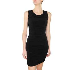 1990s Vintage Intermission Little Black Dress Ruched Cowl Neck Bodycon Small