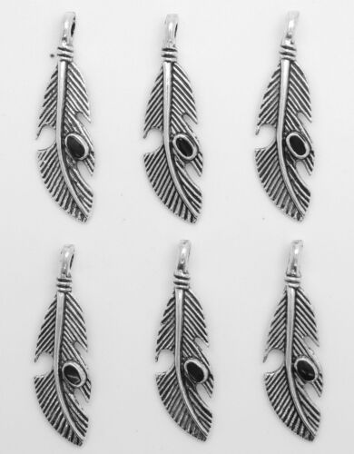 Lot de 6 breloques pendentifs plumes en métal argent antique  39 mm-bc206 - Zdjęcie 1 z 1