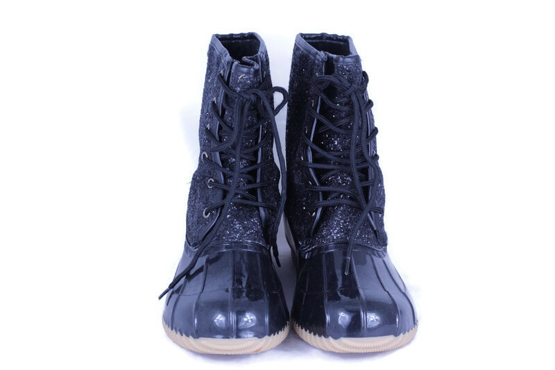 Sugar Women's Skipper Fashion BOOTS Black Rubber Glitter Lace up