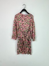 Zara 3/4 Sleeve Pink Floral Tie Waist Zip Closure Short Dress Size M