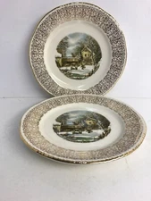 Homer Laughlin Currier & Ives  Farmers Home Winter Bread Butter Dessert Plate X2