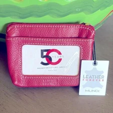 NWT Mundi Red Genuine Leather Forever Mini Wallet Zipper Pockets ID's Women's !!