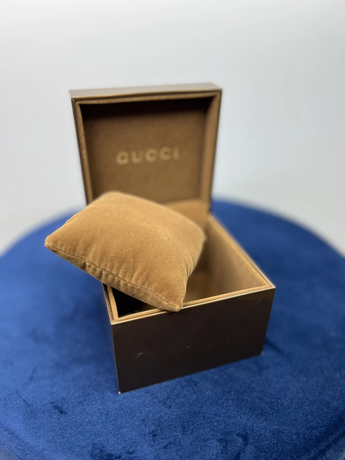 Coffret de montres GUCCI or/bronze/marron avec coussin 9,5 x 9,5 boîte écrin neuf