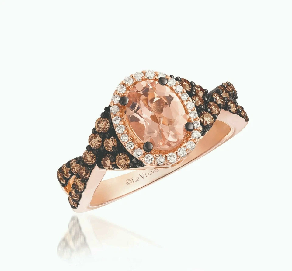 LeVian 14K Rose Gold Morganite G-H SI1 Chocolate Diamond 1.52 cts Ring Size 7.75