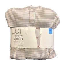 NWT Loft Women's Soft Knit Long Sleeve Henley Sleep Set Stripe XXL