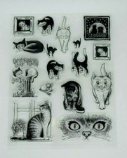 Large Sheet of 16 Cat Themed Clear Acrylic Stamps, Cats, Pets *UK Seller* 0Z