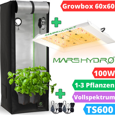 Growbox Set LED 60x60cm + Mars Hydro TS 600 Vollspektrum Growtent Pflanzenzelt