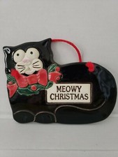 Smoky Mountain Pottery MEOWY CHRISTMAS Black Cat Wall Hanging Plaque 1994 B23 