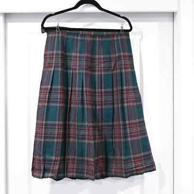 The Edinburgh Collection Scottish Wool Plaid Tartan Print Skirt Green Size  16