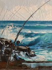 Wally Young artist, oil painting canvas, Halona, Hawaii, surf fishing, beachboy — photo 3
