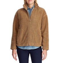 Chaps Faux Shearling Zip-front Sweater X-large Posh Camel
