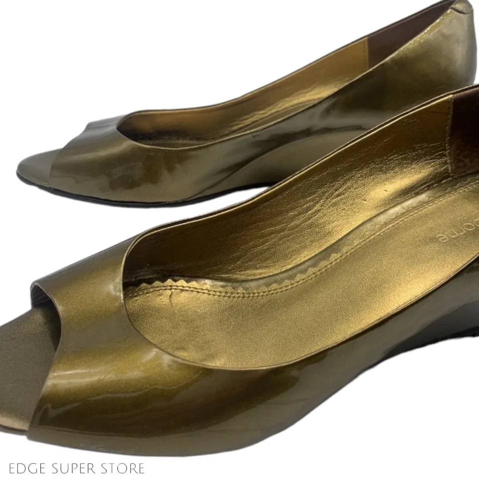 Liz Claiborne 金属金青铜棕色金色露趾楔形凉鞋高跟鞋 10 码 — 第 4/4 张图片