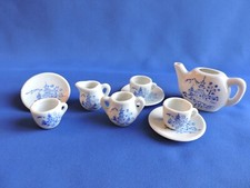 Vintage 60's Japanese Porcelain Miniature Childs Blue  White 9 Pc. Tea Set  