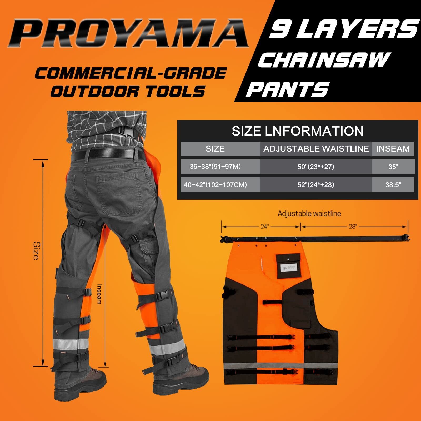 Chainsaw Chaps for Cutting and Logging, 9 Layers Lightweight, Chainsaw