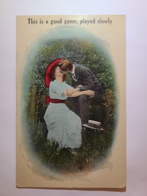 Vintage Postcard This Is A Good Game Played Slowly Romance Kiss Love