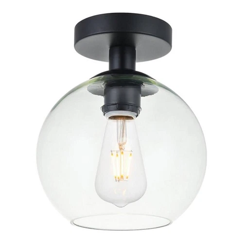 Living District Baxter 1-Light Metal & Glass Flush Mount in Black/Clear - Picture 1 of 6