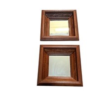 Wooden Framed Carved Sunken Wall Mirror Set of 2 Gallery Wall VTG Square Diamond