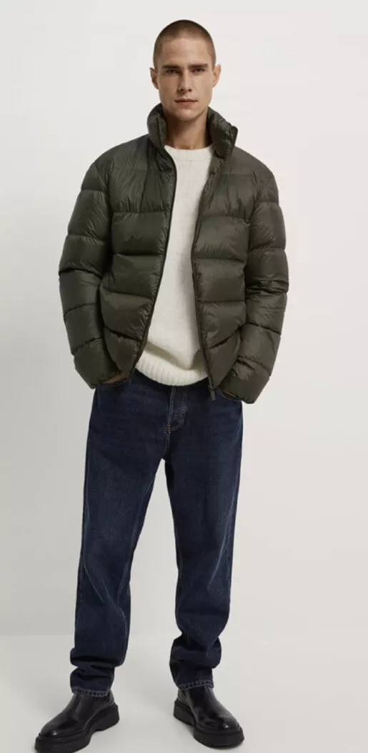zara man PREMIUM ULTRALIGHT real down khaki jacket size XL