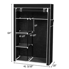 Portable Closet Storage Organizer Wardrobe Clothes Rack with Shelves Black 64