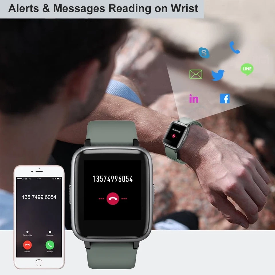 Reloj Inteligente para Teléfono Android iOS IP68 Impermeable, Rastreador de Ejercicio Frecuencia Cardíaca Foto 4 de 4