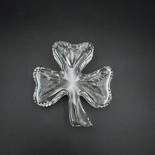 Vintage Waterford Cut Crystal Irish Shamrock Paperweight 3 Leaf Clover Signed