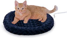 Heated Cat Bed 18in Thermo Kitty Bolster Orthopedic Foam Indoor Heater Blue