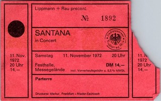 SANTANA CONCERT TICKET STUB NOV 11 1972 FESTIVAL HALL GERMANY
