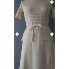 Vintage Kay Windsor Dress Womens 4 Ivory Peplum Maxi Lace Overlay Formal