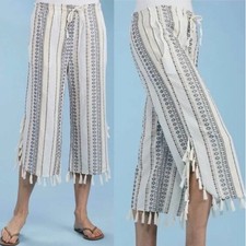 Fresh Produce Boho Striped Cropped Slit Leg Beach Pants Tassel Drawstring XL