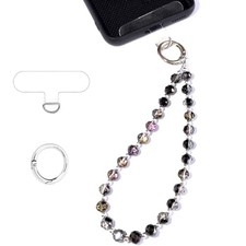 Acofect Crystal Beaded Phone Wrist Strap Charm Chain Round Ab Black Purple