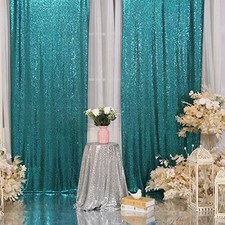 2ft x 8ft x 2Pcs Sequin Photography Backdrop Curtain for 2pcs-2ftx8ft Teal