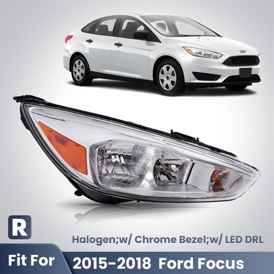 2015-2018 Ford Focus Halogen Headlight Chrome with LED DRL Right Passenger Side