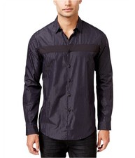 I.N.C Mens Joyous Pieced Button Up Shirt, Black, Medium