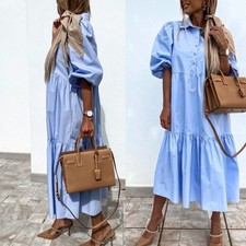 Retro Summer Office Party: Loose Half Sleeve Solid Long Dress