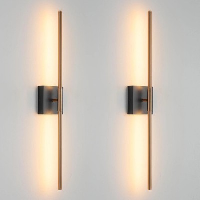 Modern Light Fixture Set of Two 27.8x4.3x3.4in Black and Brass Gold Sconces 1...