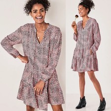 Hush UK Pink Ferdi Printed Mini Dress Shift Tiered Womens Size 6 UK or US 2 Boho