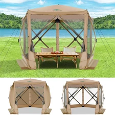 10X10 Pop up Gazebo Screen House Tent for Camping, Pop-Up Camping Canopy with Si