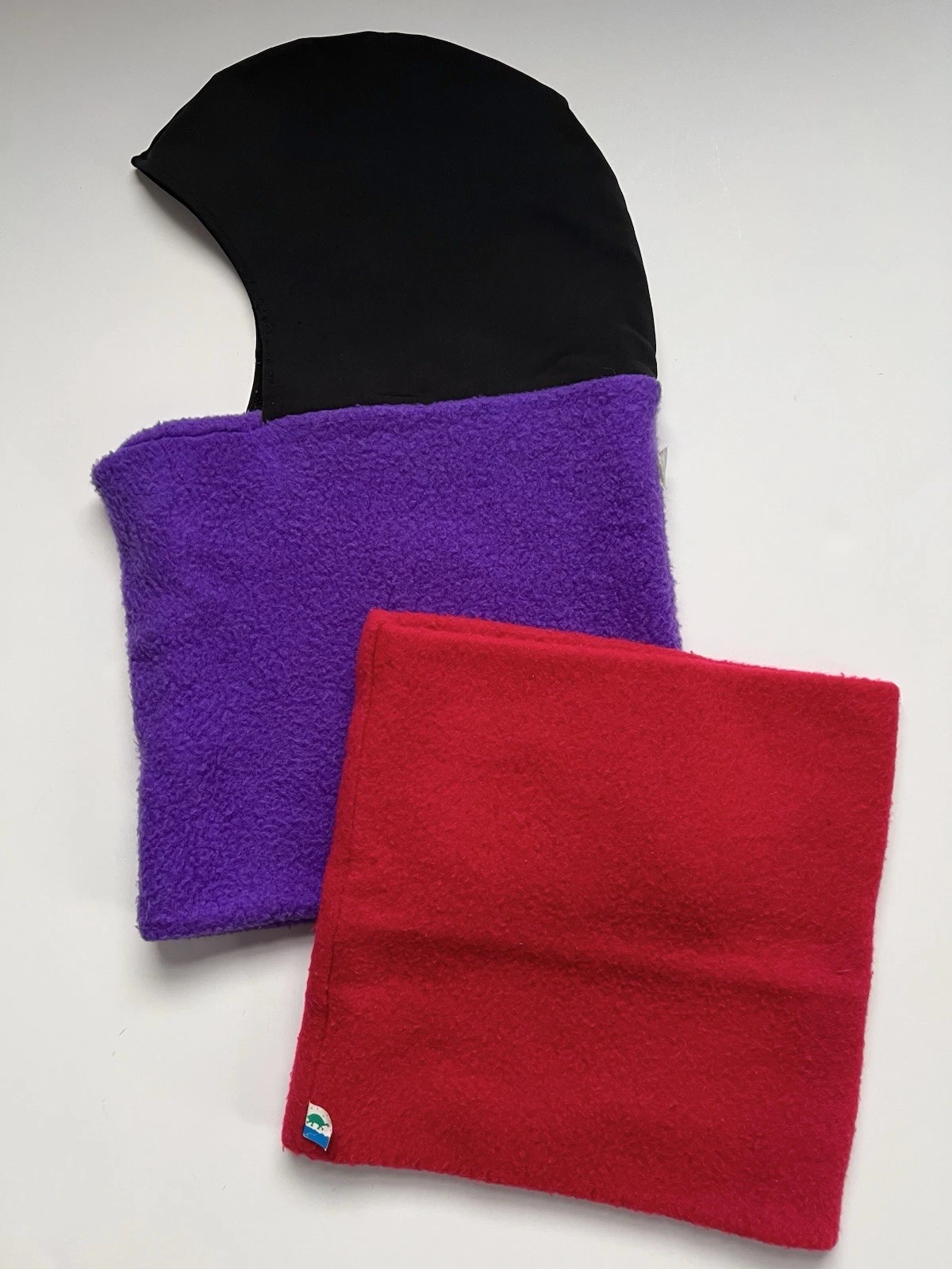 LOT of 2 Vintage Turtle Fur Red Gaiter Purple Neck Warmer Hood Ski USA Vermont
