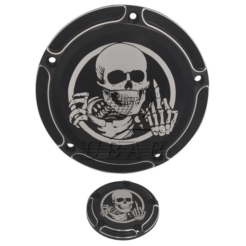 Cubierta de temporizador Derby corte borde calavera para Harley Softail Street Glide Dyna FLD Foto 4 de 4