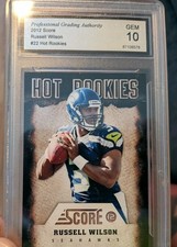 PROFESSIONAL GRADED SCORE RUSSELL WILSON SEAHAWKS ROOKIE FOOTBALL CARD. rookie card picture